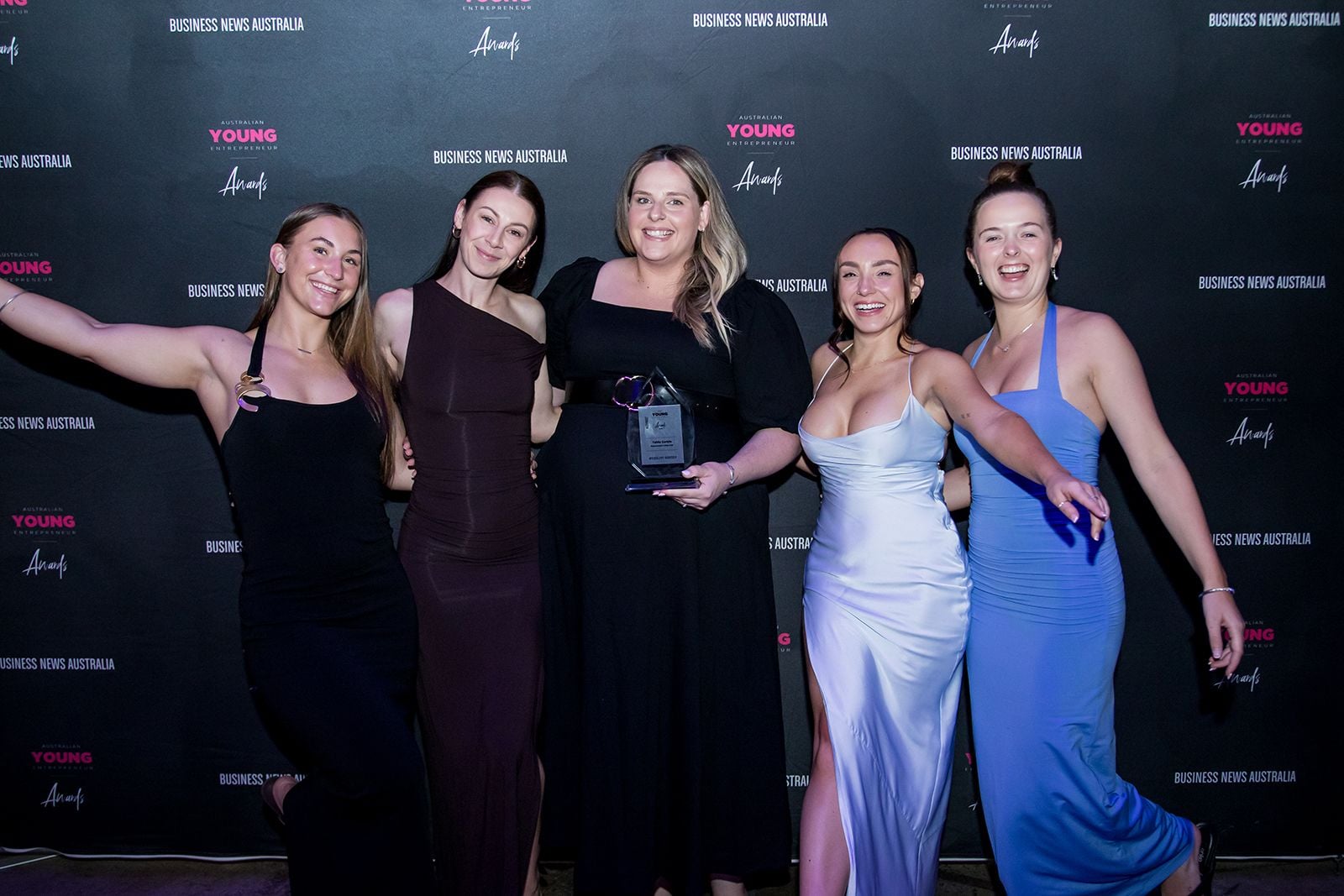 2025 Sydney Young Entrepreneur Awards Gala dinner Winners accepting trophies on stage at the 2025 Sydney Young Entrepreneur Awards